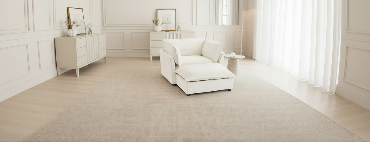 Whisen Chenille Armchair Sofa with Movable Ottoman, Wide Seat, Curved Armrests and Soft Pillows