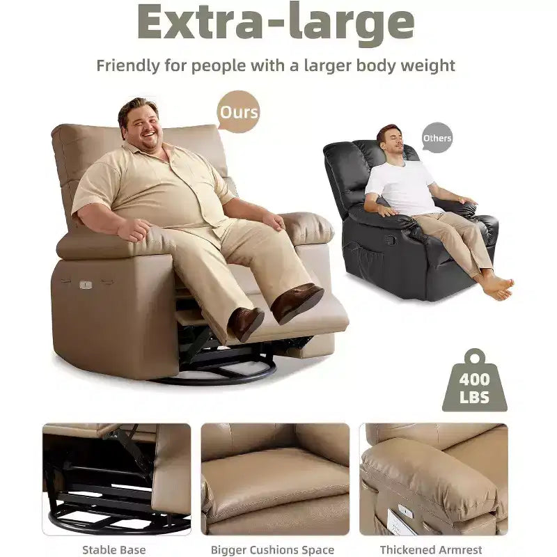 Acekool Poltrona reclinabile manuale oversize, poltrona in similpelle con cuscino spesso per soggiorno e camera da letto, spaziosa e comoda
