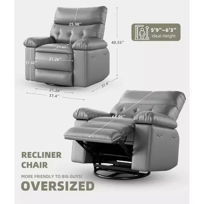 Acekool Poltrona reclinabile manuale oversize, poltrona in similpelle con cuscino spesso per soggiorno e camera da letto, spaziosa e comoda