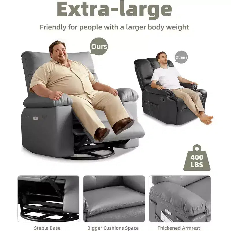 Acekool Poltrona reclinabile manuale oversize, poltrona in similpelle con cuscino spesso per soggiorno e camera da letto, spaziosa e comoda