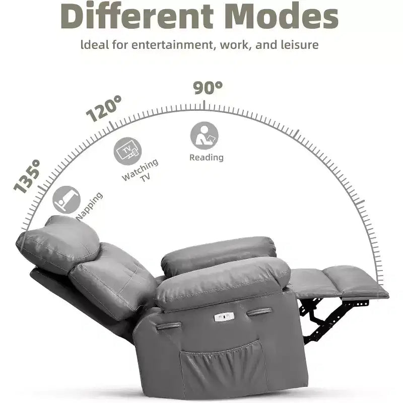Acekool Poltrona reclinabile manuale oversize, poltrona in similpelle con cuscino spesso per soggiorno e camera da letto, spaziosa e comoda