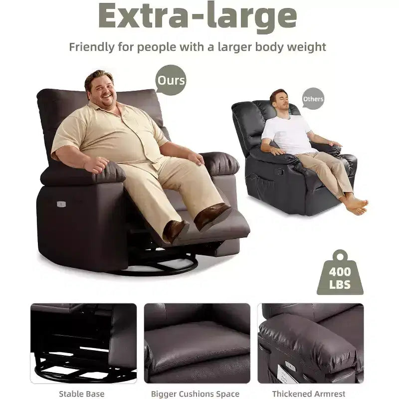 Acekool Poltrona reclinabile manuale oversize, poltrona in similpelle con cuscino spesso per soggiorno e camera da letto, spaziosa e comoda