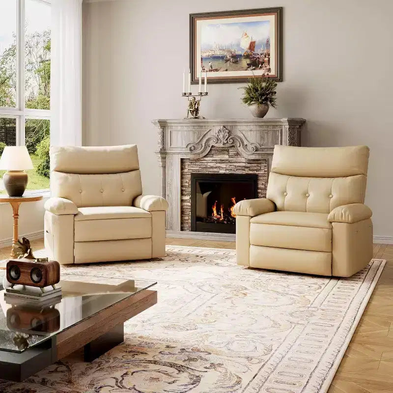 Acekool Poltrona reclinabile manuale oversize, poltrona in similpelle con cuscino spesso per soggiorno e camera da letto, spaziosa e comoda