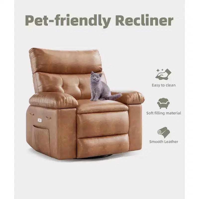 Acekool Poltrona reclinabile manuale oversize, poltrona in similpelle con cuscino spesso per soggiorno e camera da letto, spaziosa e comoda