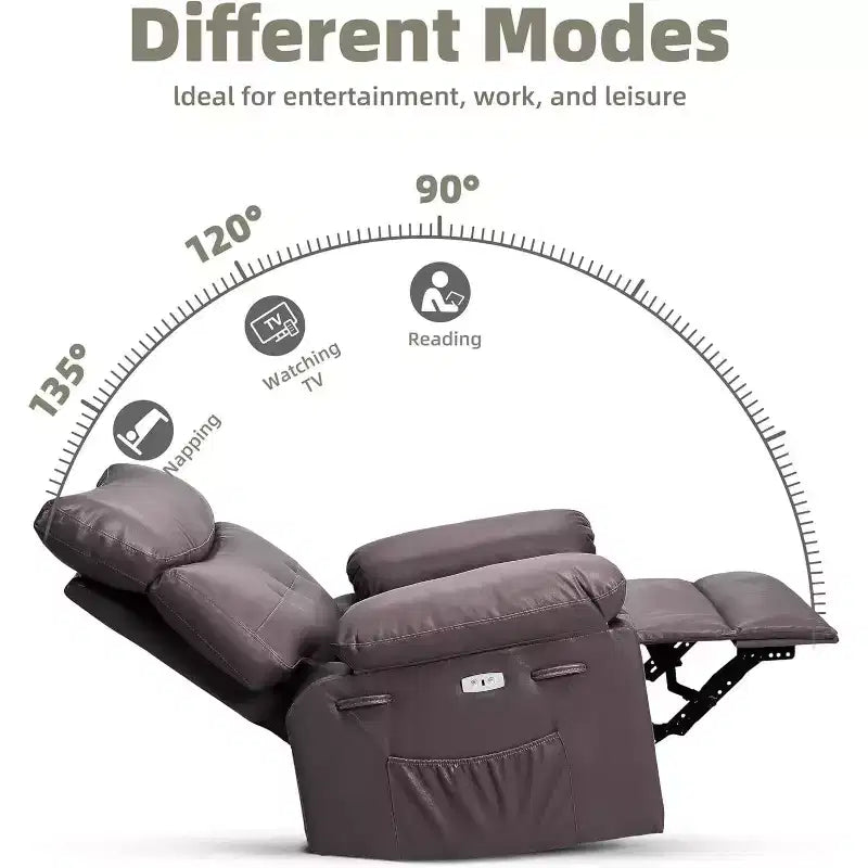 Acekool Poltrona reclinabile manuale oversize, poltrona in similpelle con cuscino spesso per soggiorno e camera da letto, spaziosa e comoda