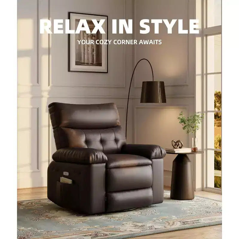 Acekool Poltrona reclinabile manuale oversize, poltrona in similpelle con cuscino spesso per soggiorno e camera da letto, spaziosa e comoda