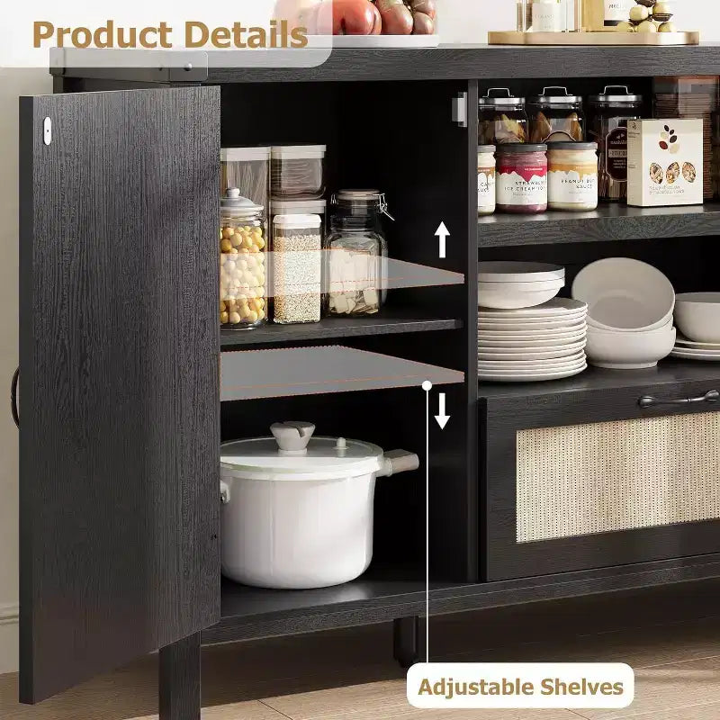 Acekool 47.2'' Mobile Buffet in Rattan, Credenza con Ante, Cassetto e Ripiano Regolabile, Contenitore Bar per Caffè Bohemien per Cucina e Soggiorno, Colore Legno