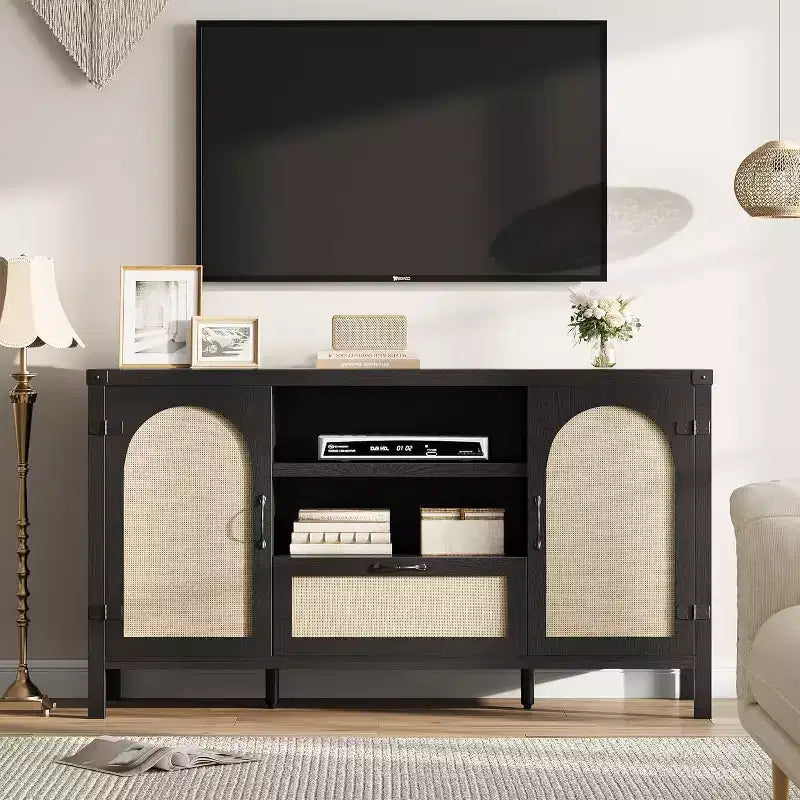 Acekool 47.2'' Mobile Buffet in Rattan, Credenza con Ante, Cassetto e Ripiano Regolabile, Contenitore Bar per Caffè Bohemien per Cucina e Soggiorno, Colore Legno