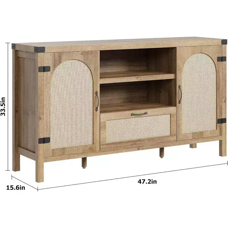 Acekool 47.2'' Mobile Buffet in Rattan, Credenza con Ante, Cassetto e Ripiano Regolabile, Contenitore Bar per Caffè Bohemien per Cucina e Soggiorno, Colore Legno