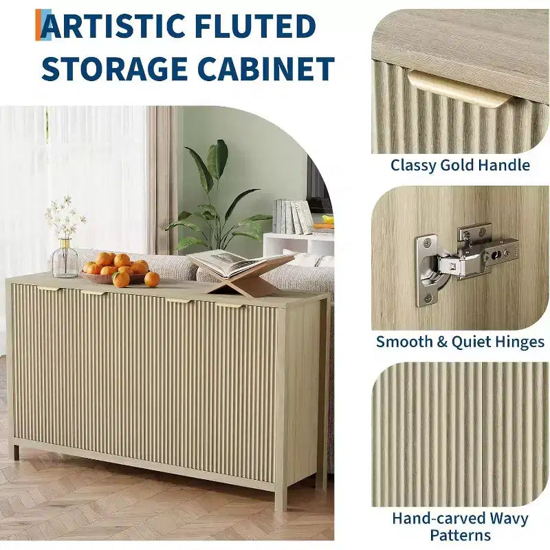 Acekool Madia a Buffet Smerlata, Mobile Contenitore Moderno a 4 Ante con Ripiani Regolabili per Cucina, Sala da Pranzo, Soggiorno o Ingresso