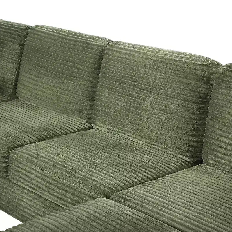 Divano sezionale Whisen in velluto a coste con pouf mobile e tasche laterali portaoggetti