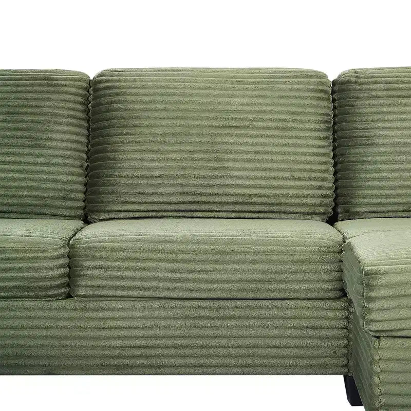 Divano sezionale Whisen in velluto a coste con pouf mobile e tasche laterali portaoggetti