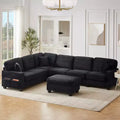 Whisen Corduroy Sectional Sofa with a Movable Ottoman and Side Storage Pockets