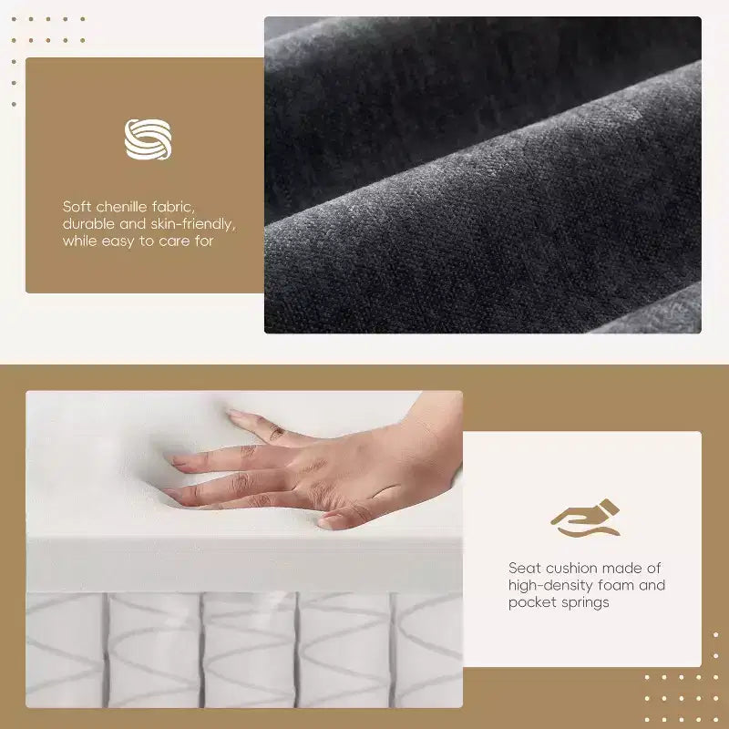 Divano modulare a 4 posti con pouf contenitore, portabicchieri, ricarica USB e Type-C, cuscini trapuntati, vani portaoggetti sui braccioli, rivestimento morbido