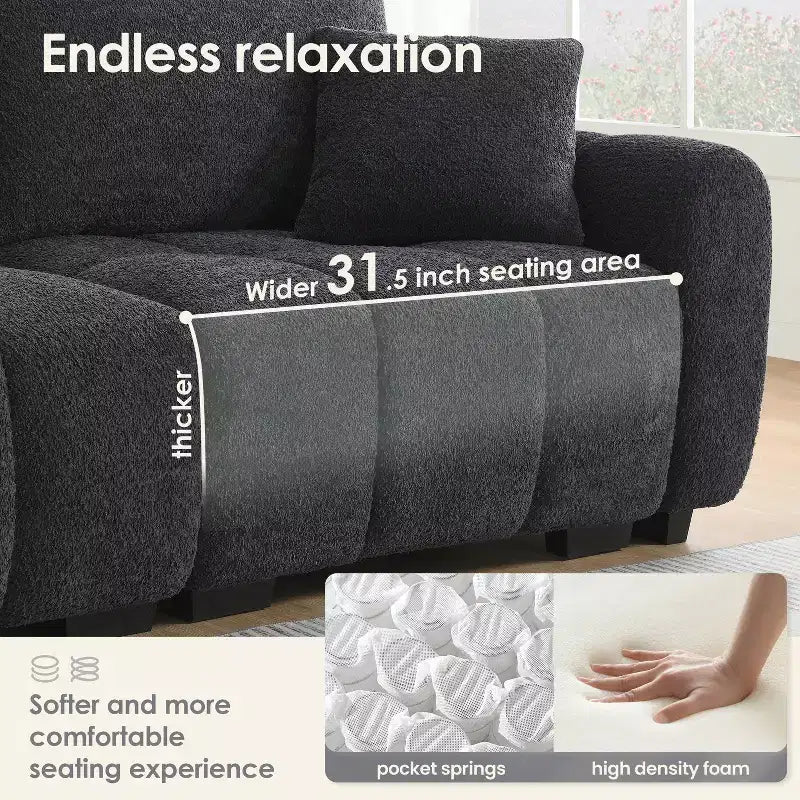 Divano sezionale modulare a L da 110 pollici con seduta extra-large, cuscino con cuciture a vista, pouf, rivestimento in tessuto bouclé, 4 posti