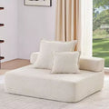 Oversized Modular Boucle Corner Sofa Seat, Foam-Filled Floor Couch with 2 Pillows, Convertible Sectional, 1 Seat, Beige