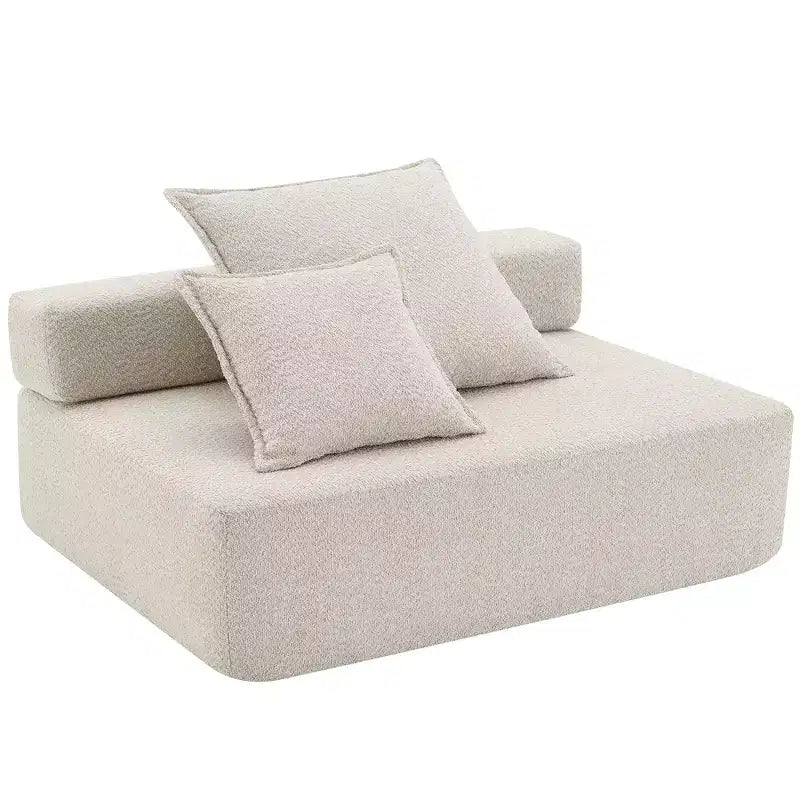 Poltrona angolare in tessuto bouclé modulare oversize, divano da pavimento imbottito in schiuma con 2 cuscini, componibile convertibile, 1 posto, beige