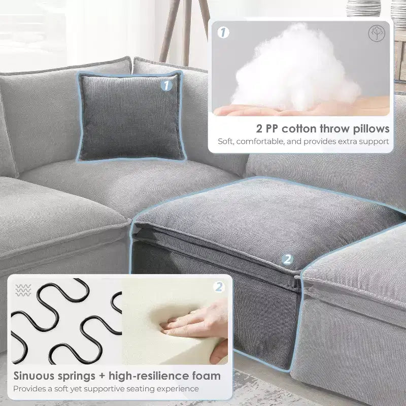 Divano Sezionale Modulare 6 Posti in ciniglia da 125.5'', Seduta Larga con Pouf Mobile, Divano Oversize per Soggiorno o Appartamento