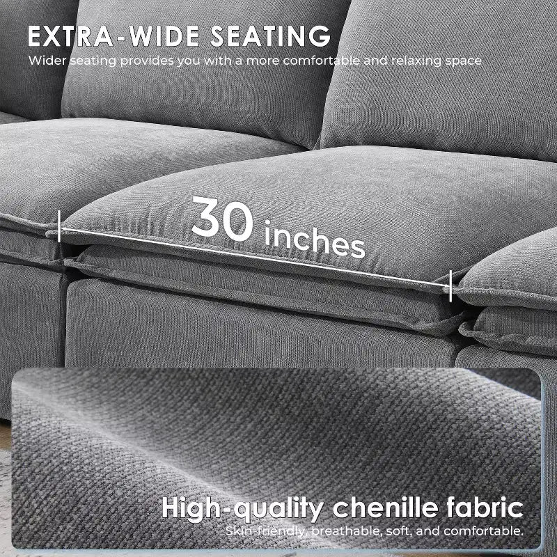 Divano Sezionale Modulare 6 Posti in ciniglia da 125.5'', Seduta Larga con Pouf Mobile, Divano Oversize per Soggiorno o Appartamento