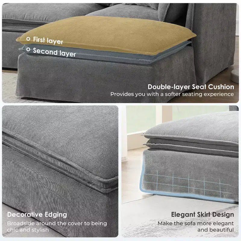 Divano Sezionale Modulare 6 Posti in ciniglia da 125.5'', Seduta Larga con Pouf Mobile, Divano Oversize per Soggiorno o Appartamento