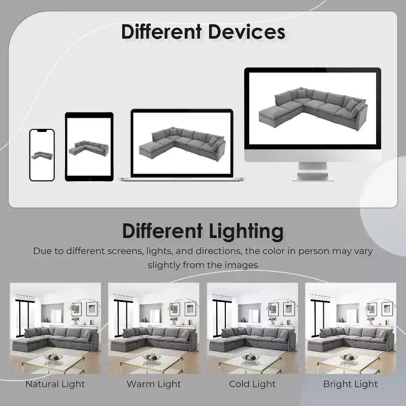 Divano Sezionale Modulare 6 Posti in ciniglia da 125.5'', Seduta Larga con Pouf Mobile, Divano Oversize per Soggiorno o Appartamento