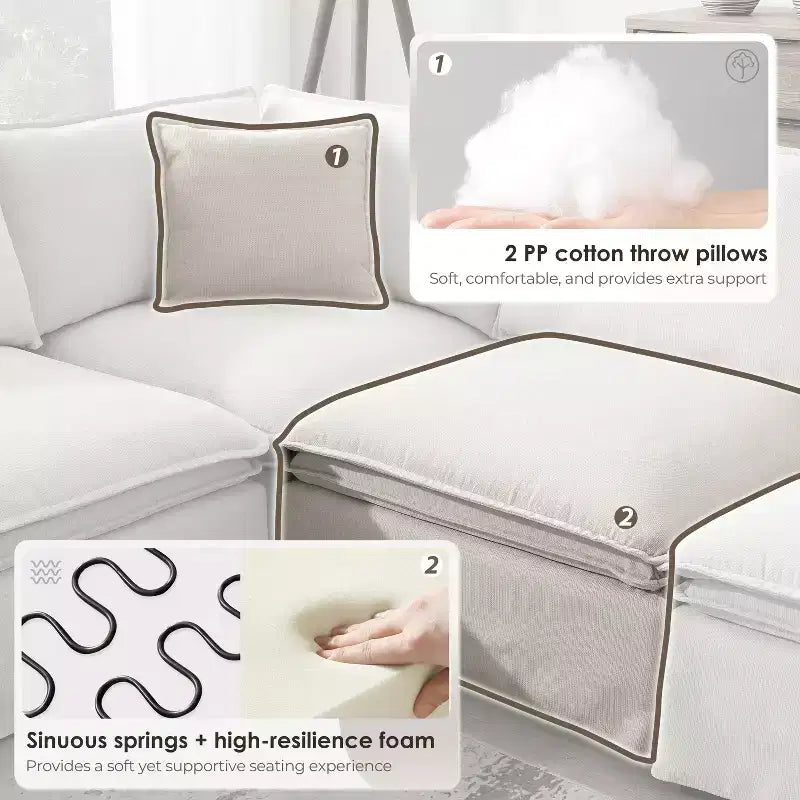 Divano Sezionale Modulare 6 Posti in ciniglia da 125.5'', Seduta Larga con Pouf Mobile, Divano Oversize per Soggiorno o Appartamento