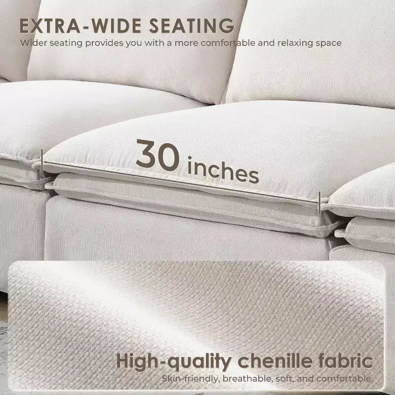 Divano Sezionale Modulare 6 Posti in ciniglia da 125.5'', Seduta Larga con Pouf Mobile, Divano Oversize per Soggiorno o Appartamento