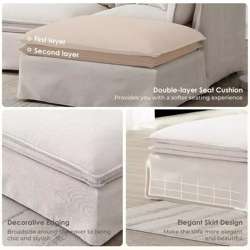 Divano Sezionale Modulare 6 Posti in ciniglia da 125.5'', Seduta Larga con Pouf Mobile, Divano Oversize per Soggiorno o Appartamento