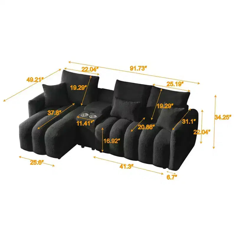 Divano componibile moderno a L imbottito a 3 posti con console e cuscini GDFStudio Lyney 91.73