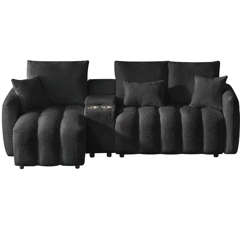 Divano componibile moderno a L imbottito a 3 posti con console e cuscini GDFStudio Lyney 91.73