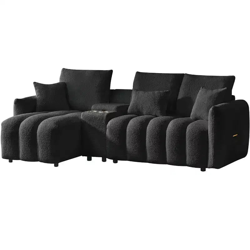 Divano componibile moderno a L imbottito a 3 posti con console e cuscini GDFStudio Lyney 91.73