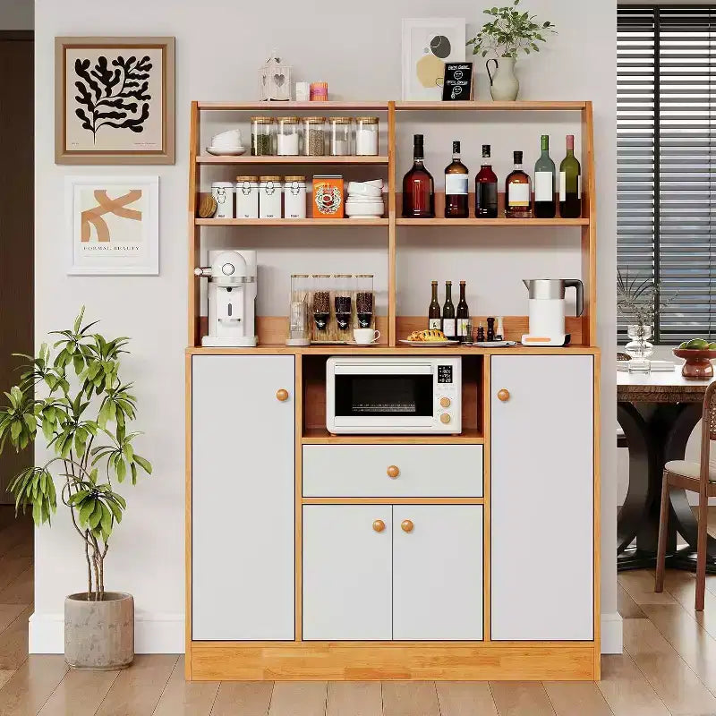 Credenza in legno, mobile credenza grande con vani portaoggetti, mobile dispensa da cucina indipendente con cassetti, ripiano regolabile