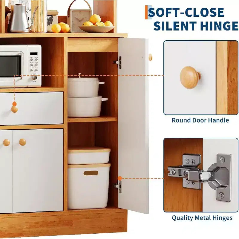 Credenza in legno, mobile credenza grande con vani portaoggetti, mobile dispensa da cucina indipendente con cassetti, ripiano regolabile