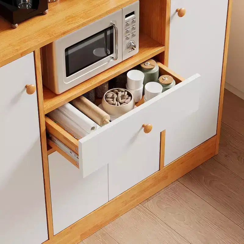 Credenza in legno, mobile credenza grande con vani portaoggetti, mobile dispensa da cucina indipendente con cassetti, ripiano regolabile