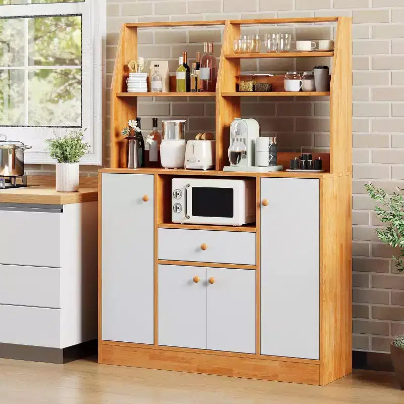 Credenza in legno, mobile credenza grande con vani portaoggetti, mobile dispensa da cucina indipendente con cassetti, ripiano regolabile