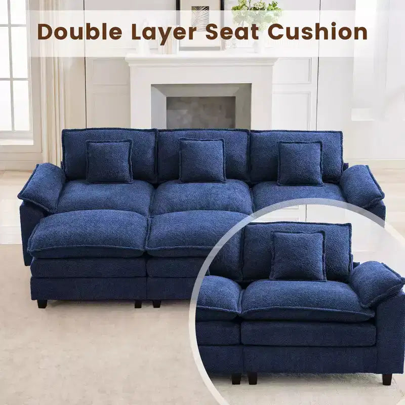 Likepay 105.9 in. Divano Sezionale a 5 Posti in Tessuto Ciniglia con 2 Pouf, Blu Scuro