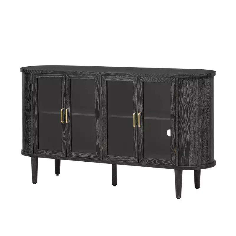 MAYEERTY Credenza Mobile Contenitore in Legno con Ante in Vetro Ripiani Regolabili per Soggiorno Cucina Nero