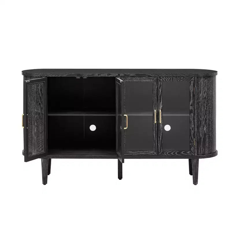 MAYEERTY Credenza Mobile Contenitore in Legno con Ante in Vetro Ripiani Regolabili per Soggiorno Cucina Nero