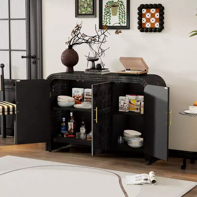 MAYEERTY Credenza retrò ricurva con maniglie dorate, divisori regolabili per soggiorno sala da pranzo, nero antico