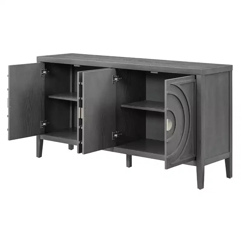 MAYEERTY Mobile Credenza Retrò con Anta con Scanalatura Circolare Maniglia Rotonda in Metallo per Ingresso Sala da Pranzo Grigio