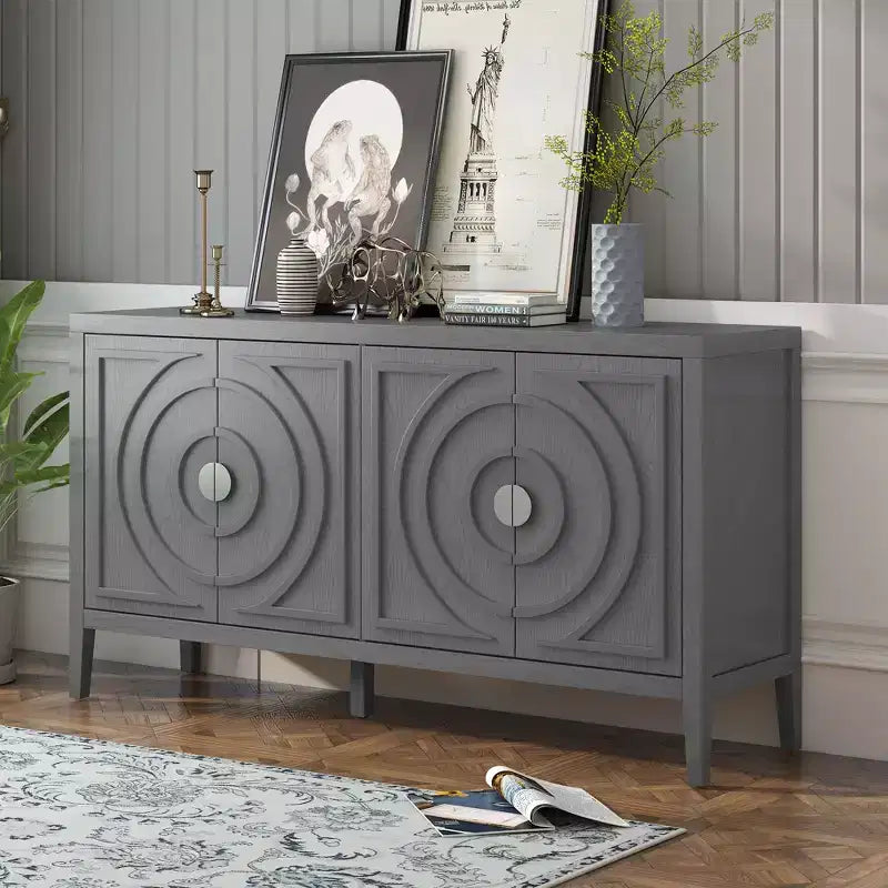 MAYEERTY Mobile Credenza Retrò con Anta con Scanalatura Circolare Maniglia Rotonda in Metallo per Ingresso Sala da Pranzo Grigio