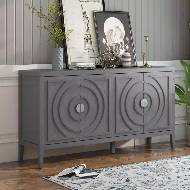 MAYEERTY Mobile Credenza Retrò con Anta con Scanalatura Circolare Maniglia Rotonda in Metallo per Ingresso Sala da Pranzo Grigio