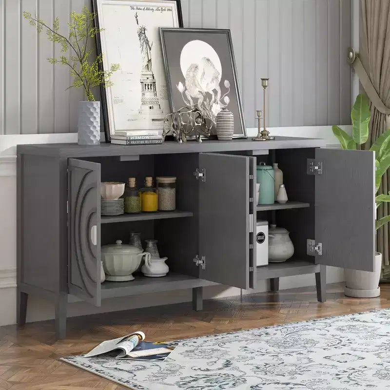 MAYEERTY Mobile Credenza Retrò con Anta con Scanalatura Circolare Maniglia Rotonda in Metallo per Ingresso Sala da Pranzo Grigio