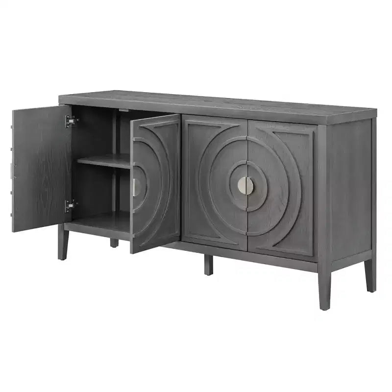 MAYEERTY Mobile Credenza Retrò con Anta con Scanalatura Circolare Maniglia Rotonda in Metallo per Ingresso Sala da Pranzo Grigio