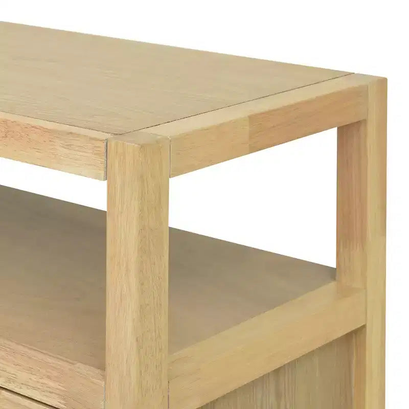 MAYEERTY Credenza a buffet in rattan con struttura in legno massiccio, ripiani regolabili in 3 posizioni per soggiorni, naturale