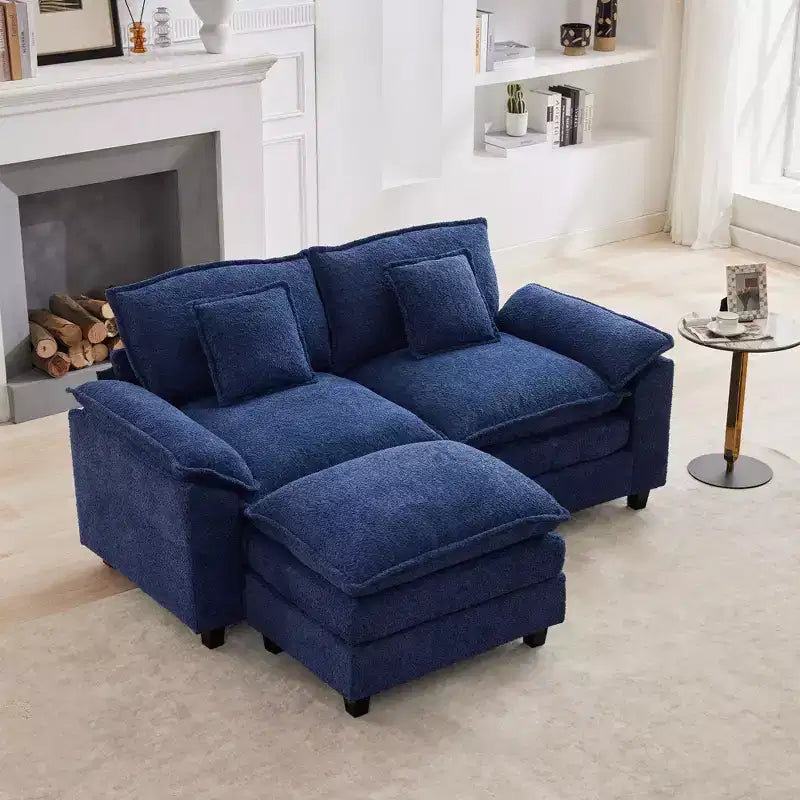 HYLEORY Divano Sezionale a 3 Posti in Tessuto Ciniglia da 190 cm con Pouf