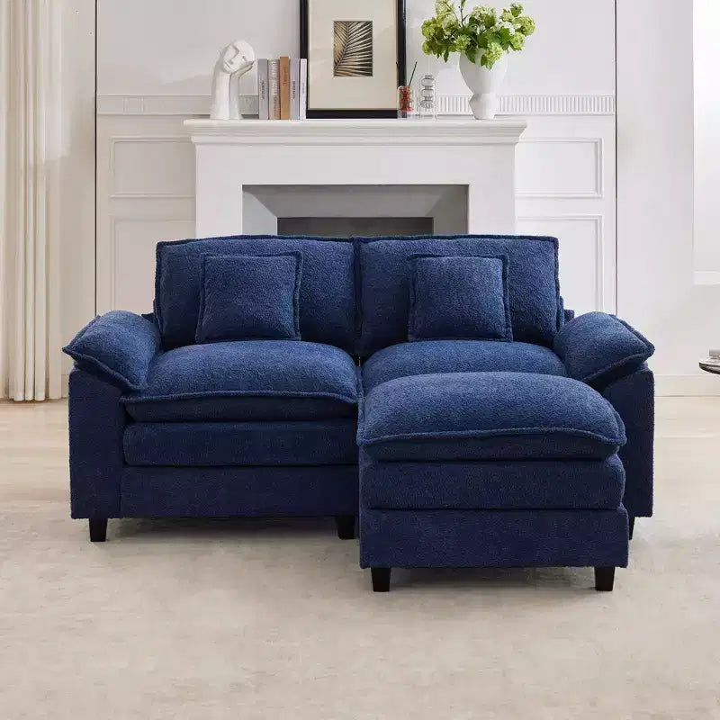 HYLEORY Divano Sezionale a 3 Posti in Tessuto Ciniglia da 190 cm con Pouf