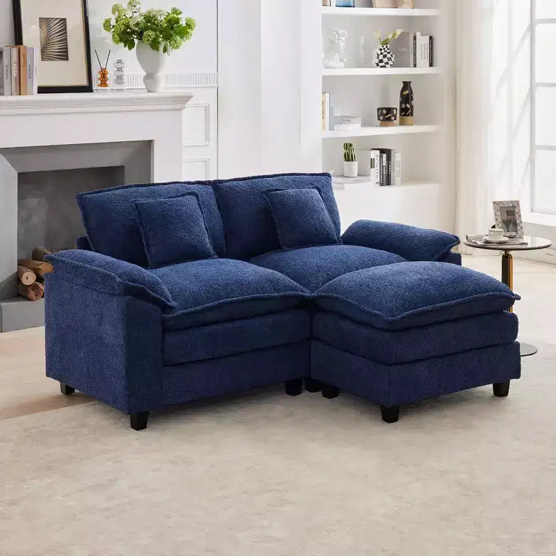HYLEORY Divano Sezionale a 3 Posti in Tessuto Ciniglia da 190 cm con Pouf
