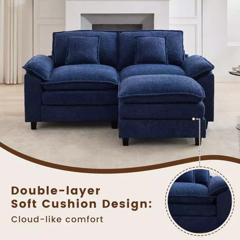 HYLEORY Divano Sezionale a 3 Posti in Tessuto Ciniglia da 190 cm con Pouf