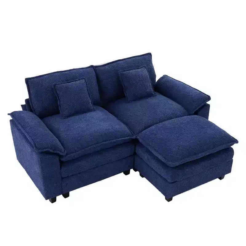 HYLEORY Divano Sezionale a 3 Posti in Tessuto Ciniglia da 190 cm con Pouf